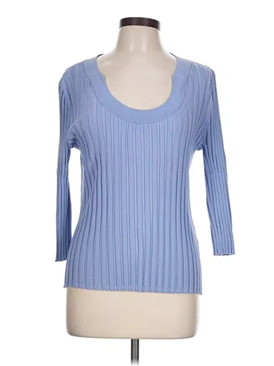 Pre-owned August Silk 3/4 Sleeve Top Blue Scoop Neck Tops