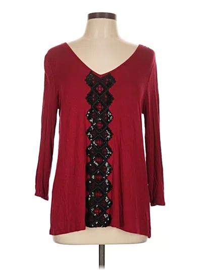 Pre-owned August Silk 3/4 Sleeve Top Burgundy Sweetheart Neckline Tops