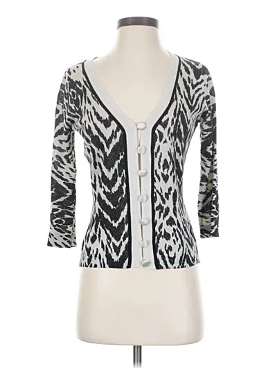 Pre-owned August Silk 3/4 Sleeve Top Silver Plunge Neckline Tops