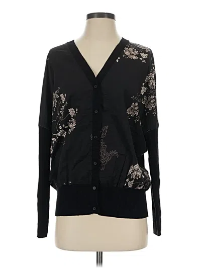 Pre-owned August Silk Cardigan Sweater In Black