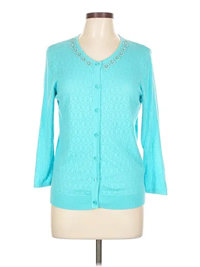 Pre-owned August Silk Cardigan Sweater In Blue