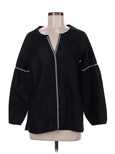 Pre-owned August Silk Long Sleeve Blouse In Black