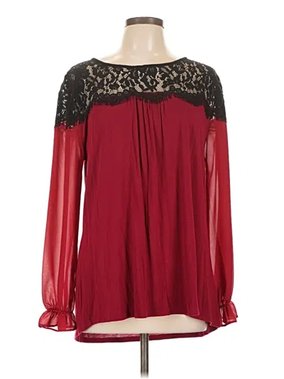 Pre-owned August Silk Long Sleeve Blouse In Burgundy
