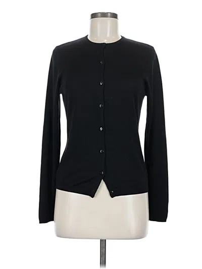 Pre-owned August Silk Long Sleeve Silk Top Black Mock Neckline Tops