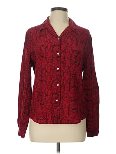 Pre-owned August Silk Long Sleeve Silk Top Burgundy Paisley Pattern Collared Neckline Tops