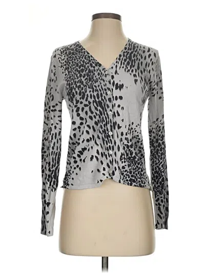 Pre-owned August Silk Long Sleeve Silk Top Silver Plunge Neckline Tops