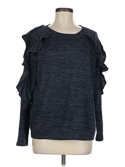 Pre-owned August Silk Long Sleeve Top Gray Ruffles Neckline Tops