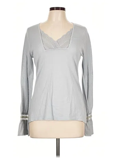 Pre-owned August Silk Long Sleeve Top Gray V-neck Tops