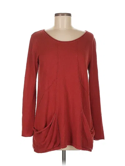 Pre-owned August Silk Long Sleeve Top Red Scoop Neck Tops