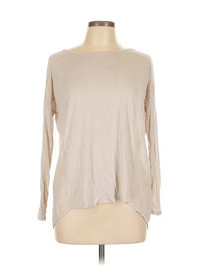 Pre-owned August Silk Long Sleeve Top Tan Boatneck Tops In Brown