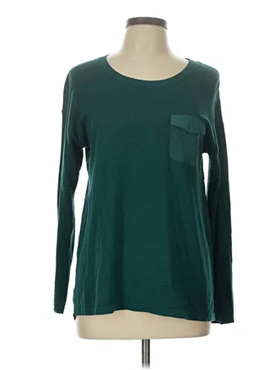 Pre-owned August Silk Long Sleeve Top Teal Crew Neck Tops