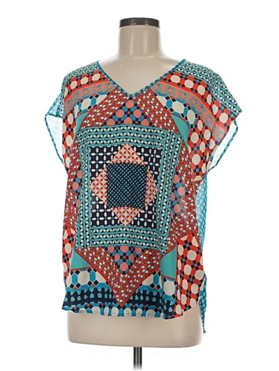 Pre-owned August Silk Short Sleeve Blouse In Blue