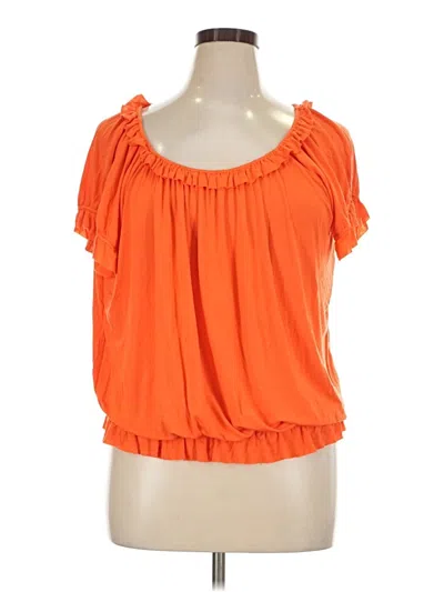 Pre-owned August Silk Short Sleeve Blouse In Orange