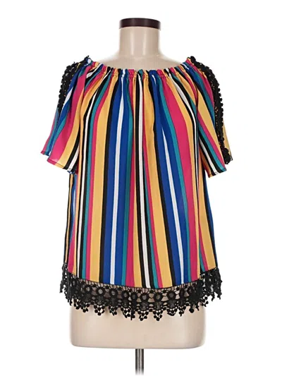Pre-owned August Silk Short Sleeve Blouse In Yellow
