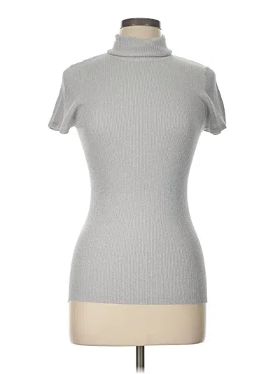 Pre-owned August Silk Short Sleeve Top Gray Turtleneck Tops