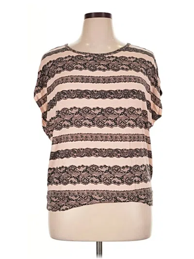 Pre-owned August Silk Short Sleeve Top Tan Boatneck Tops