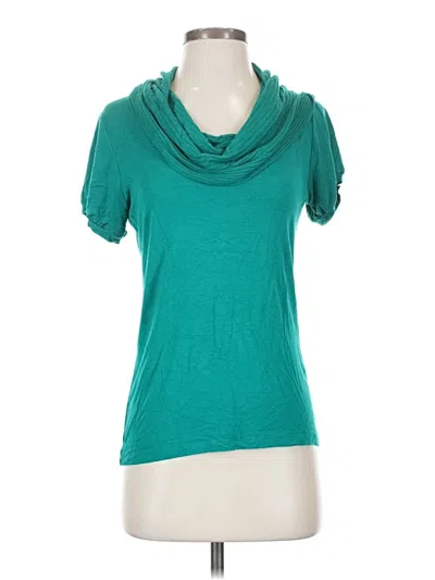 Pre-owned August Silk Short Sleeve Top Teal Cowl Neck Tops