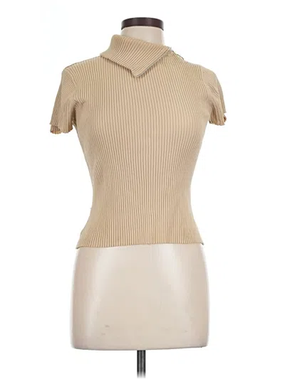 Pre-owned August Silk Short Sleeve Turtleneck In Tan