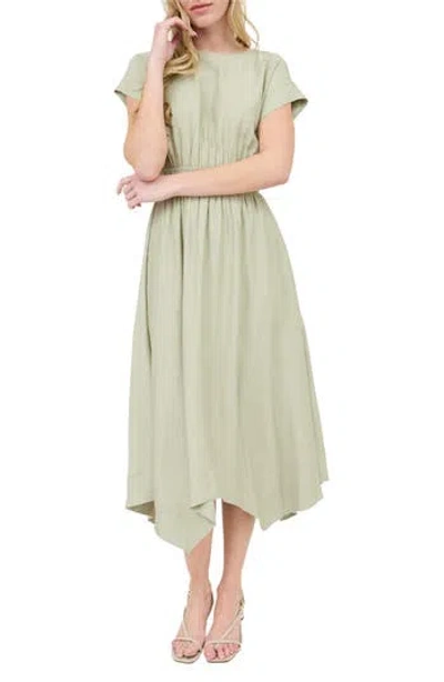August Sky Asymmetric Shift Dress In Light Olive