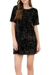 August Sky Back Bow Sequin Minidress In Black