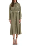 August Sky Belted Shirtdress In Dusty Olive