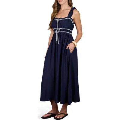 August Sky Bow Empire Waist Sundress In Blue