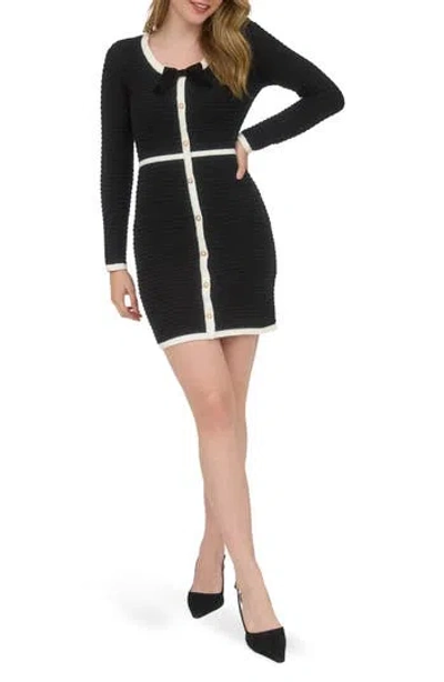 August Sky Bow Long Sleeve Sweater Dress In Black