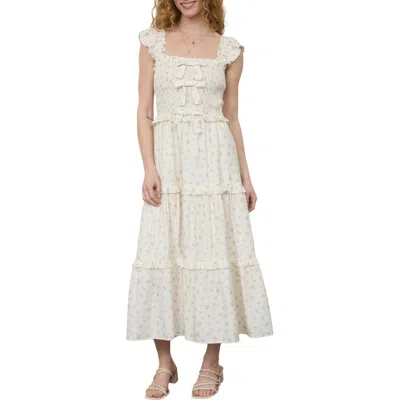 August Sky Bow Smocked Midi Dress In White