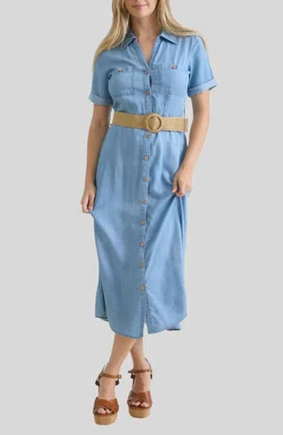 August Sky Chambray Midi Shirtdress In Blue