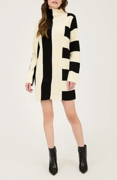 August Sky Colorblock Rib Long Sleeve Sweater Dress In Ivory Multi