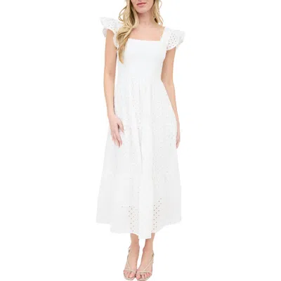 August Sky Cotton Eyelet Tiered Maxi Dress In White