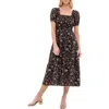 August Sky Ditsy Floral Short Sleeve Tiered Midi Dress In Black Multi