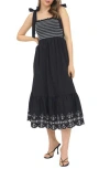 August Sky Embroidered Smocked Dress In Black