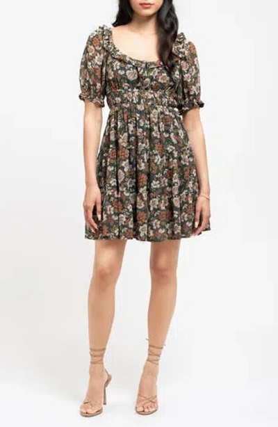 August Sky Floral Empire Waist Dress In Hunter Green Multi