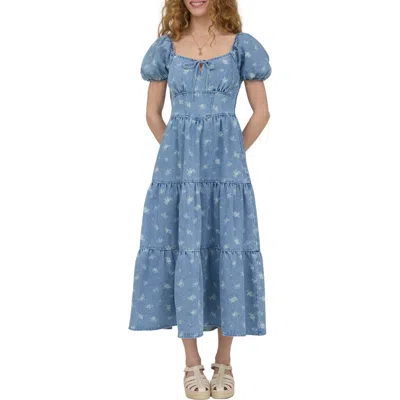 August Sky Floral Midi Dress In Blue