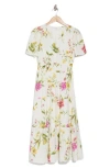 August Sky Floral Short Sleeve Tiered Midi Dress
