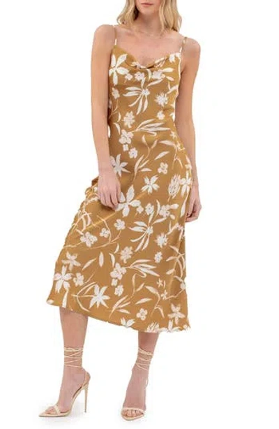 August Sky Floral Slipdress In Camel