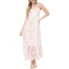 August Sky Floral Tie Strap Empire Waist Maxi Dress In Pink Multi