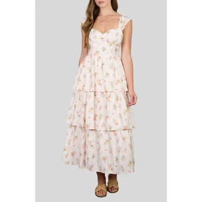 August Sky Floral Tiered Maxi Dress In Multi