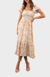 August Sky Flutter Sleeve Midi Dress