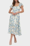 August Sky Flutter Sleeve Midi Dress