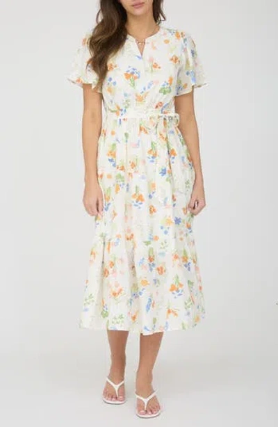 August Sky Flutter Sleeve Midi Dress In Multi