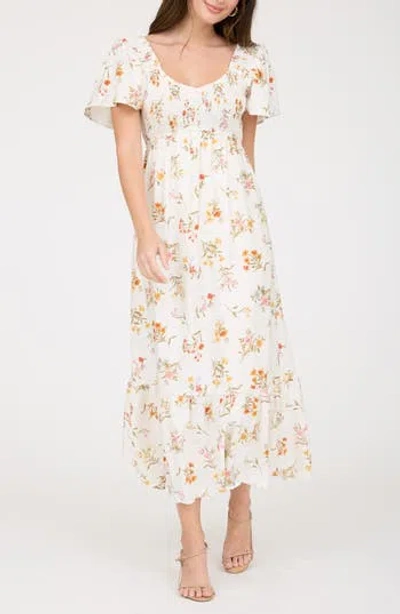 August Sky Flutter Sleeve Midi Sundress In White