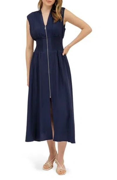 August Sky Front Zip Midi Dress