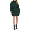 August Sky Long Sleeve Turtleneck Sweater Minidress In Green