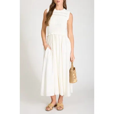 August Sky Mixed Media Maxi Dress In White