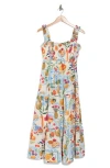August Sky Mixed Print Smocked Tiered Midi Dress
