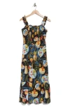 August Sky Mixed Print Smocked Tiered Midi Dress