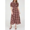 August Sky Plaid Tie Front Midi Dress In Red