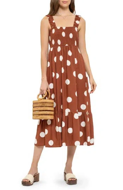 August Sky Polka Dot Midi Dress In Brown Multi